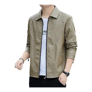皮夹克2026春秋季 时尚 新款 翻领男装 机车皮衣外套 上衣修身 罗蒙男士