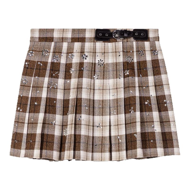 时尚仿钻装饰点缀 A字高腰百褶款式