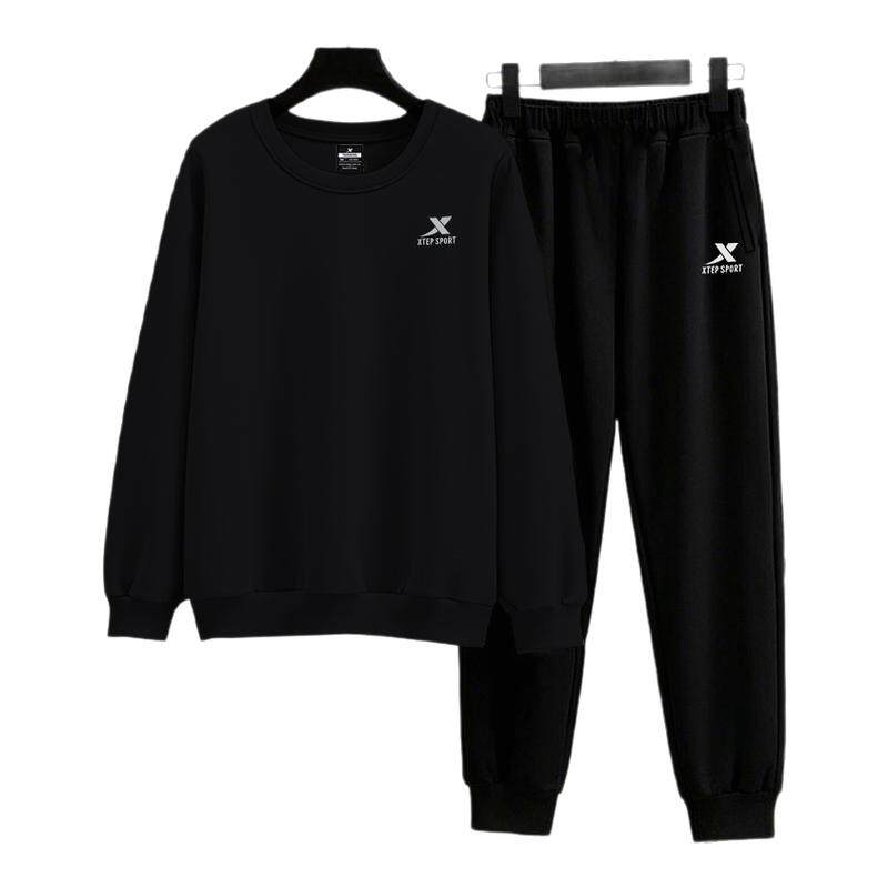 特步卫衣套装男款加绒秋冬新款圆领卫衣卫裤两件套保暖男士休闲服