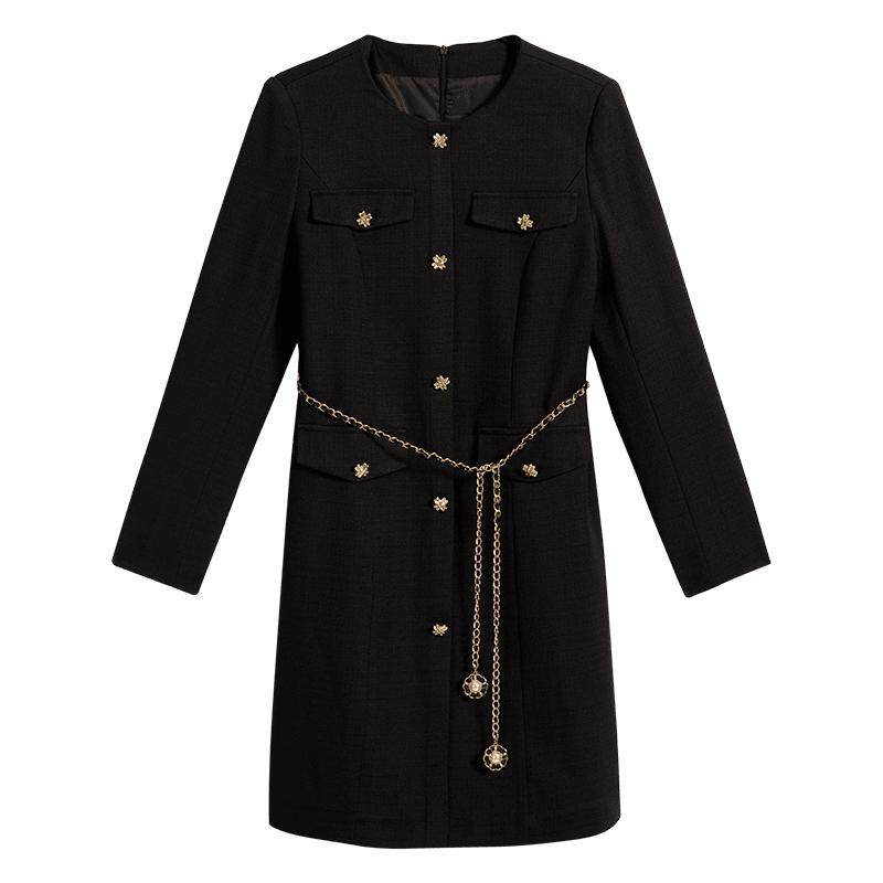 YINER音儿专选冬季女装法式小黑裙金属腰链收腰连衣裙,女装/女士精品,连衣裙,淘宝优惠券,粉丝福利购,淘宝优惠卷