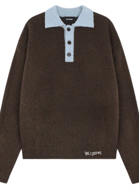 WE11DONE25秋冬男士磨毛拼色针织Polo衫复古风运动风潮流单品