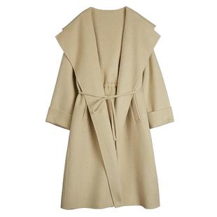 连帽毛呢外套 中长款 ELLE绵羊毛骆驼绒双面呢大衣女2025冬季 新款