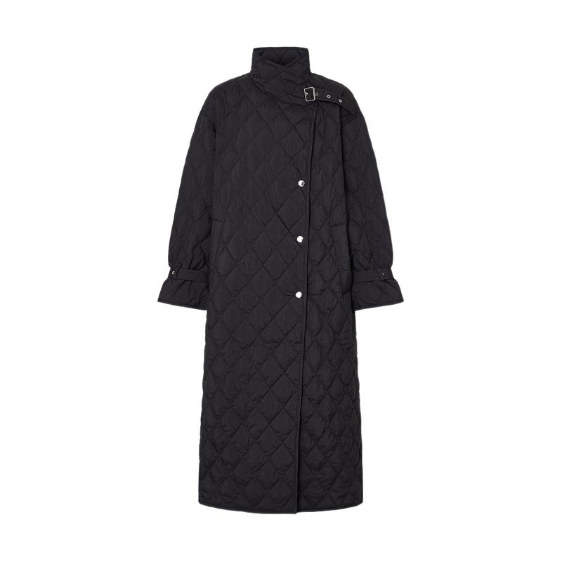 MOCO羽绒服24秋高领菱格黑色长款