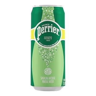巴黎水perrier法国原装进口充气天然矿泉水罐装原味330ml*24瓶
