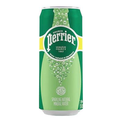 巴黎水perrier法国原装进口充气天然矿泉水罐装原味330ml*24瓶