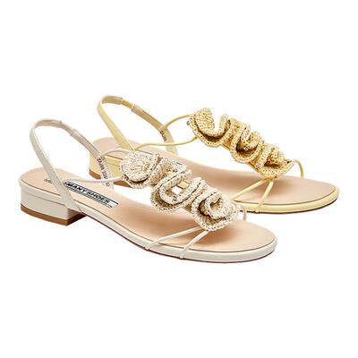Toomanyshoes26夏新款吹泡泡立体钩花方头通勤时尚凉鞋休闲拖鞋