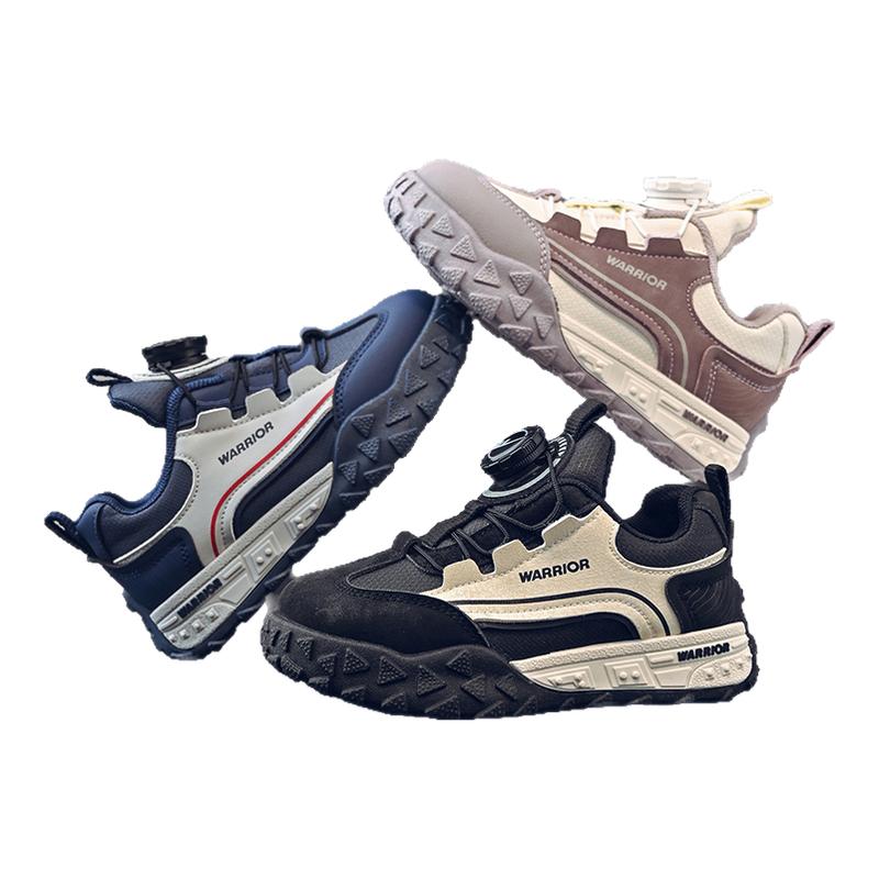 回力男童鞋子2025新款秋季轻便皮面防水跑步大童儿童旋转扣运动鞋