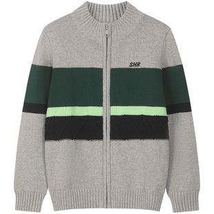 水孩儿儿童毛衣中大童春秋冬装男童宝宝女童针织开衫厚立领线衣