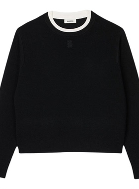 季末6折SANDRO2025秋冬款女装法式黑色撞色圆领高腰长袖针织衫