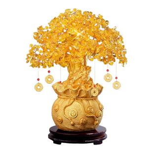 黄水晶摇钱发财树招财摆件家居入户玄关酒柜装饰乔迁新居工艺礼品