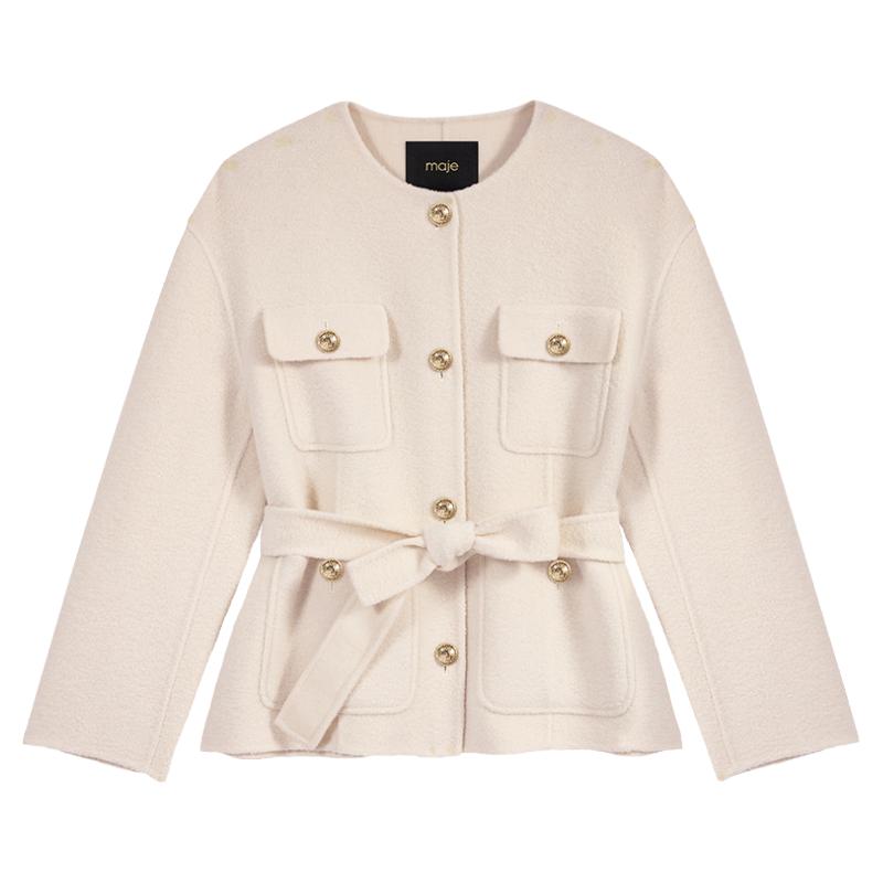 Maje通勤系带收腰宽松毛呢外套