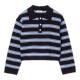 末7折SANDRO2025秋冬新款 女装 法式 季 学院风条纹翻领POLO针织衫