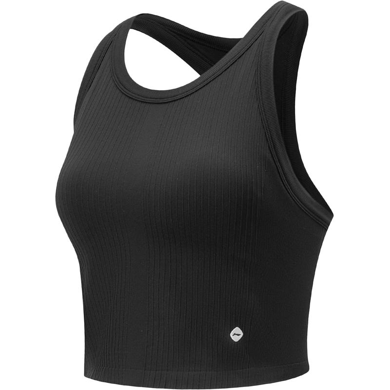 李宁圆领女弹力一体织紧身背心