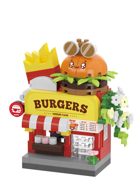 潮乐创城市街景积木建筑桌面摆件益智拼装儿童玩具男女孩生日礼物