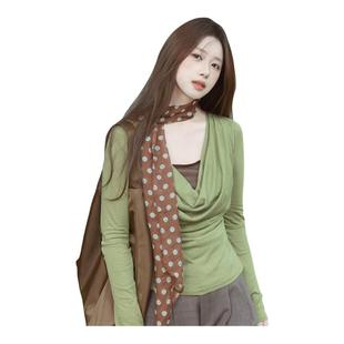 法式棕色波点丝巾女韩版ins高级感时尚百搭配饰系脖绑发长条围巾