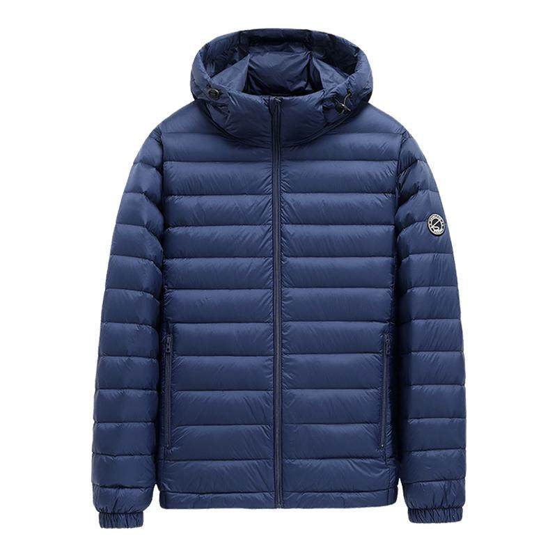 雪中飞2026春新款男士短款连帽轻薄排骨羽绒服纯色简约分格休闲