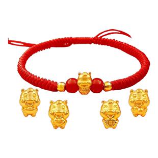 五福马黄金转运珠马年本命年红绳手链手饰足金送女生新年生日礼物