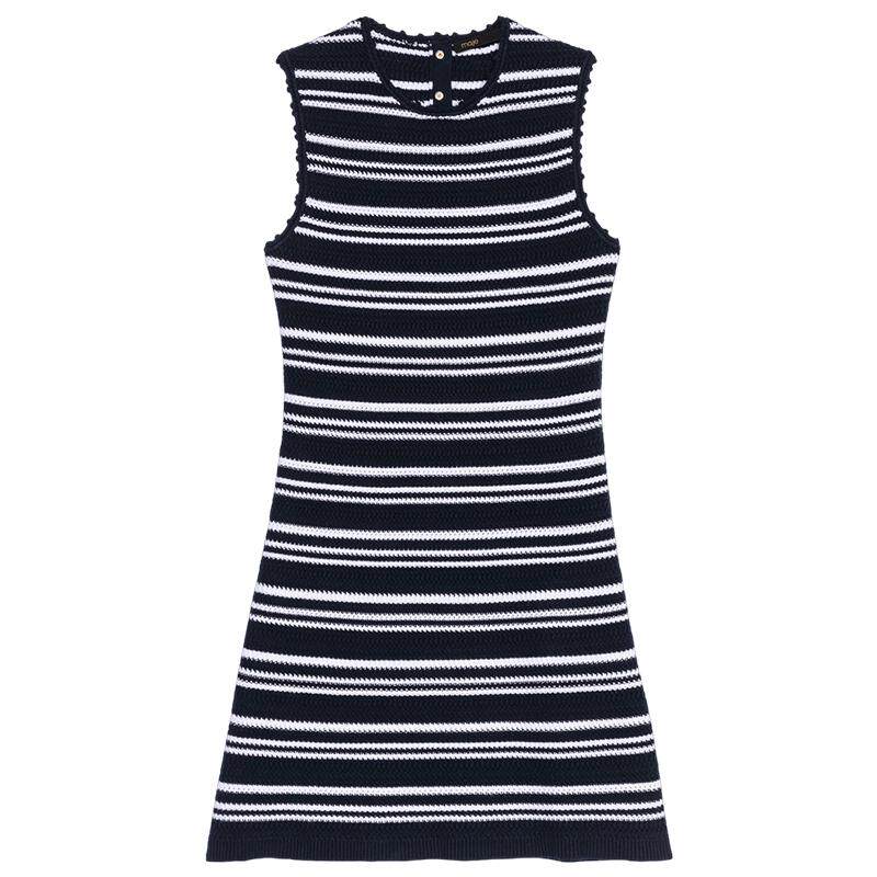 季末7折Maje2025秋冬款女装法式气质条纹圆领修身收腰针织连衣裙