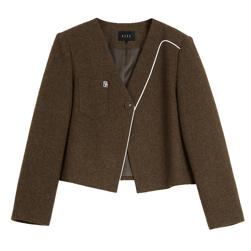 绵羊毛线条感单面呢大衣ELLE