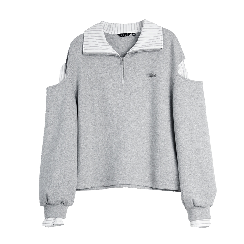 ELLE灰色格雷系格纹拼接卫衣女