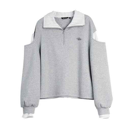 ELLE灰色格雷系格纹拼接卫衣女