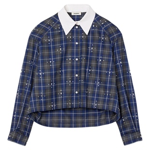 上衣衬衫 季 棉质仿钻格纹翻领短款 法式 末6折SANDRO2025秋冬女装