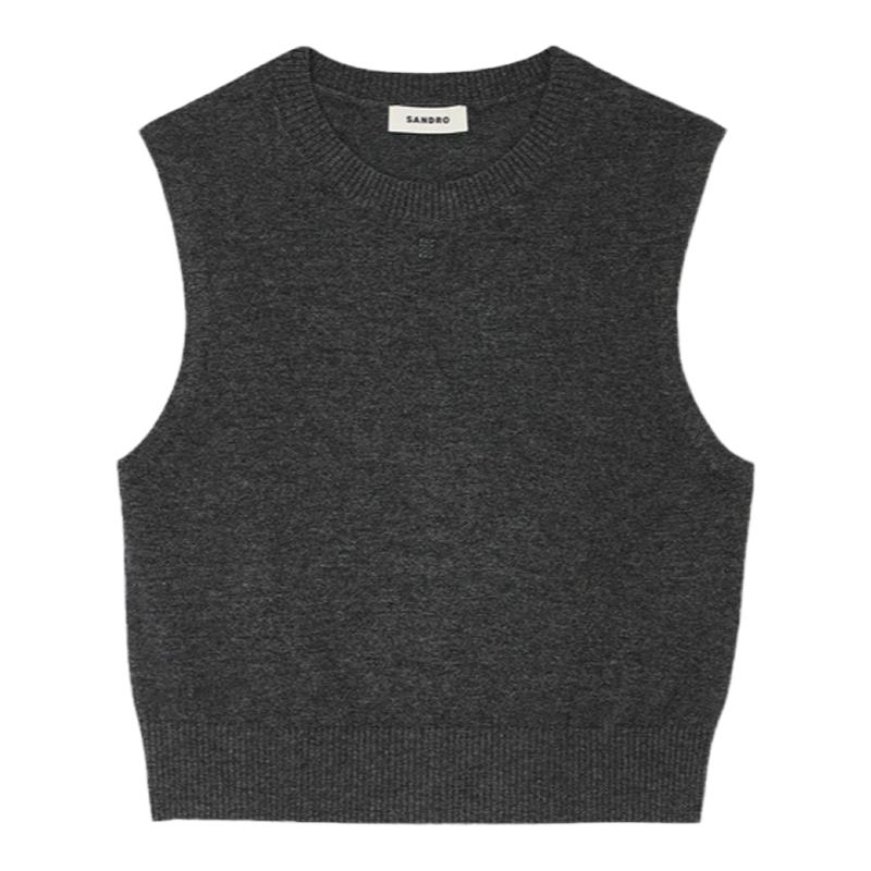 SANDRO灰色羊毛针织背心上衣