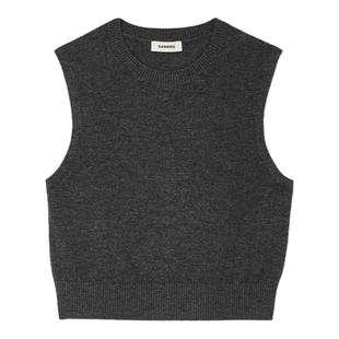针织背心内搭 简约羊毛混羊绒深灰色套头无袖 SANDRO秋冬女装 法式