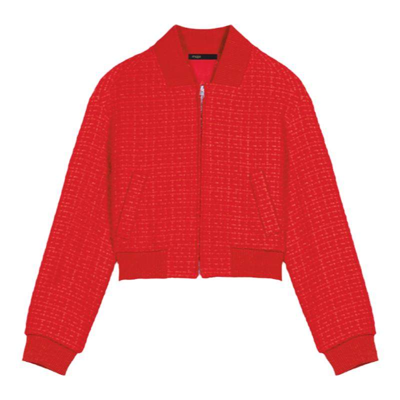 Maje新年穿搭秋冬女装法式红色小立领领型收腰短款长袖棒球服外套,女装/女士精品,短外套,淘宝优惠券,粉丝福利购,淘宝优惠卷