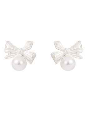 白色蝴蝶结珍珠款耳钉女2026新款爆款高级感耳环独特漂亮气质耳饰