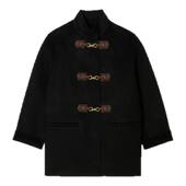 SANDRO2025秋冬新款 女装 复古绵羊毛立领皮革金属搭扣毛呢大衣外套