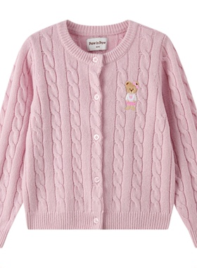 PawinPaw卡通小熊童装25年冬季新款女童圆领针织开衫宽松时尚保暖