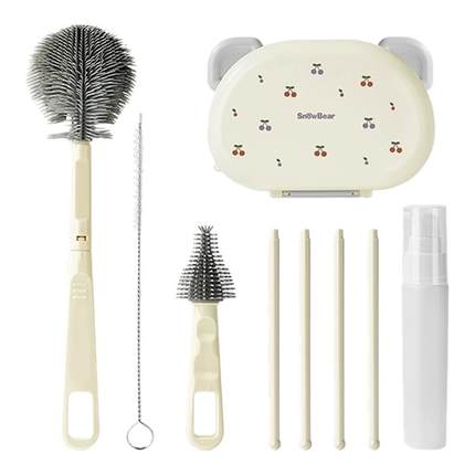 SnowBear小白熊便携奶瓶奶嘴清洗刷套装新生婴儿专用硅胶沥干架