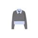 SANDRO秋冬女装 法式 深灰色撞色可拆卸领仿钻假两件针织毛衣上衣