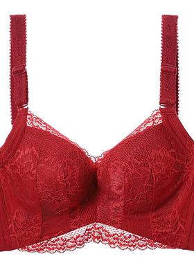 eve夏娃之秀舒适文胸性感聚拢深v调整蕾丝内衣女士本命年红胸罩