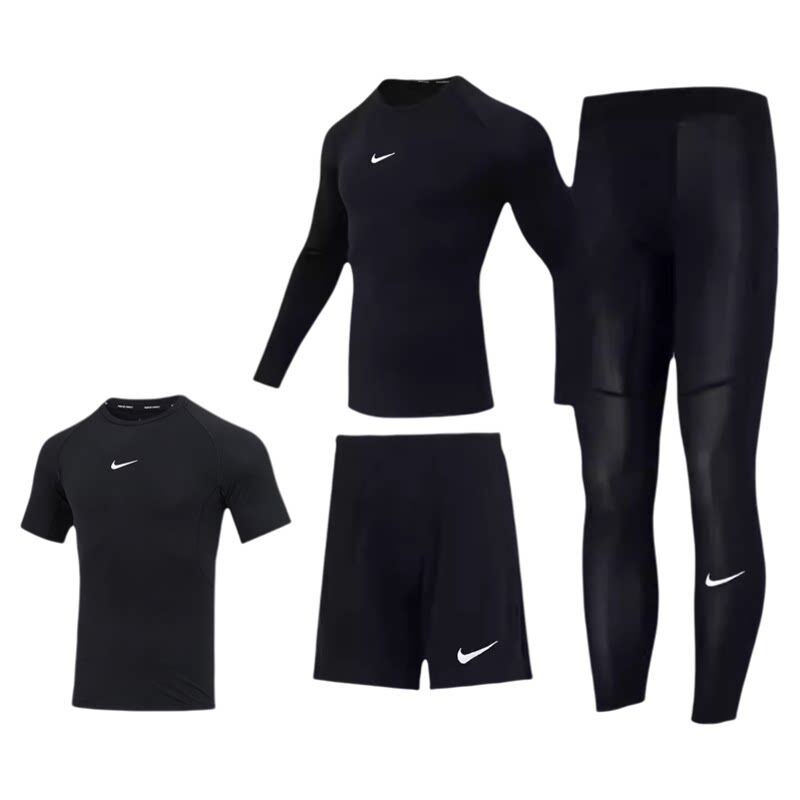 NIKE耐克速干运动套装男士新夏季跑步训练服健身紧身衣长袖紧身裤
