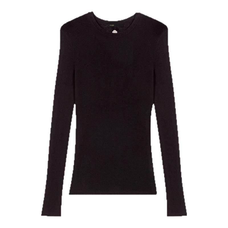 Maje商场同款2025秋冬新款女装法式羊毛混纺黑色圆领短款针织上衣,女装/女士精品,毛针织衫,淘宝优惠券,粉丝福利购,淘宝优惠卷