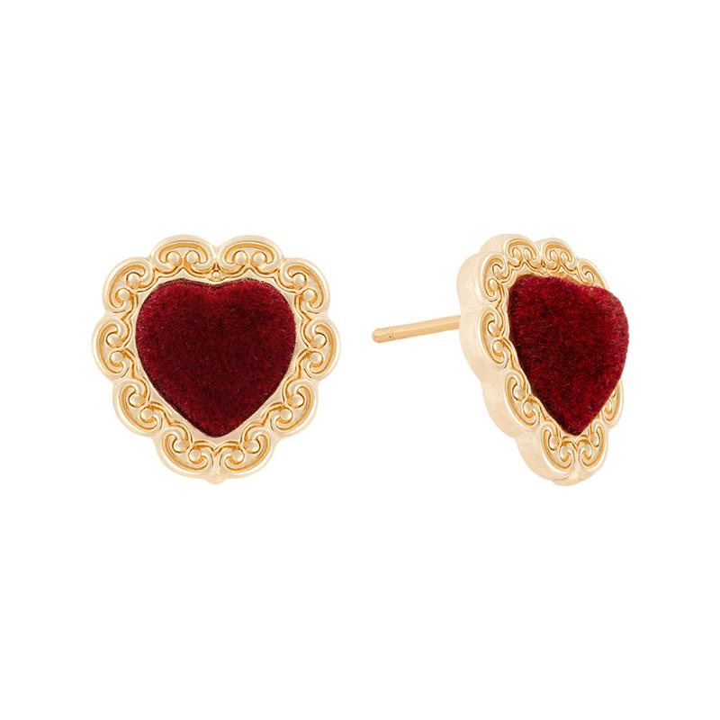 osewaya复古爱心红色耳钉