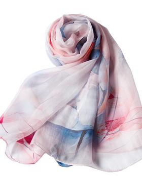 恒源祥100%桑蚕丝春夏季围巾真丝丝巾女士披肩送妈妈生日节日礼物