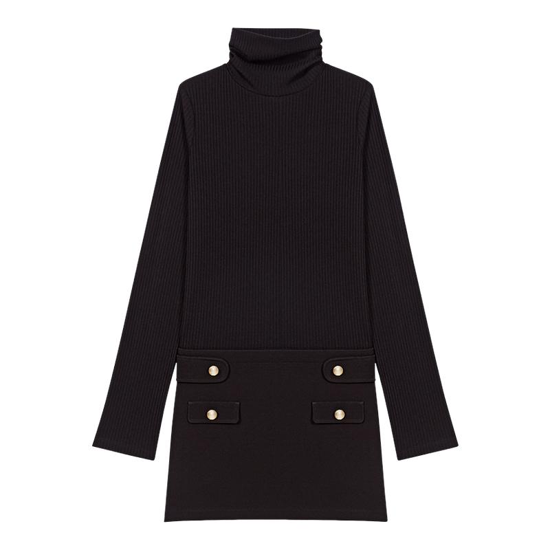 时尚口袋纽扣装饰 高领长袖短款款式