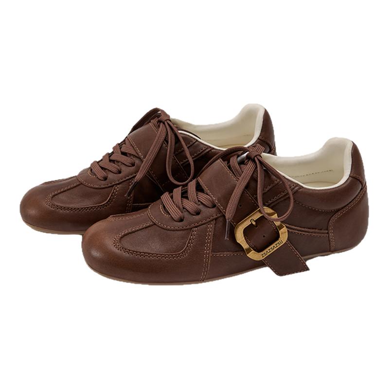 莎莎苏薄底轻便黑色休闲复古德训