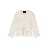 Maje2025春秋女装 外套 淡褐色系带单排扣粗花呢圆领长袖 法式 时尚