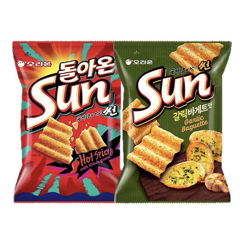 韩国进口好丽友SUN玉米片蒜香味辣味薯片海伦斯同款膨化零食80g