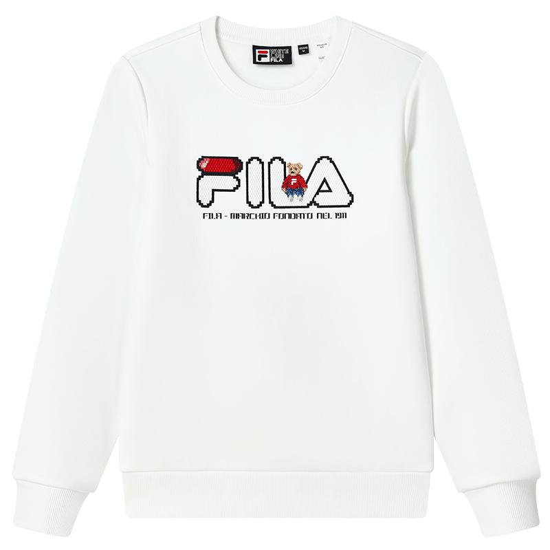 FILA斐乐官方女子套头卫衣冬季新款时尚休闲经典圆领长袖加绒上衣