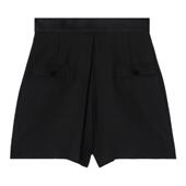 法式 气质时尚 羊毛混纺黑色高腰褶裥阔腿修身 SANDRO秋冬女装 短裤