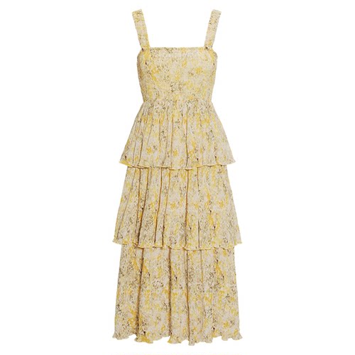 MOUSSY 早春新品田园风碎花吊带蛋糕连衣裙长裙028IAA33-1891