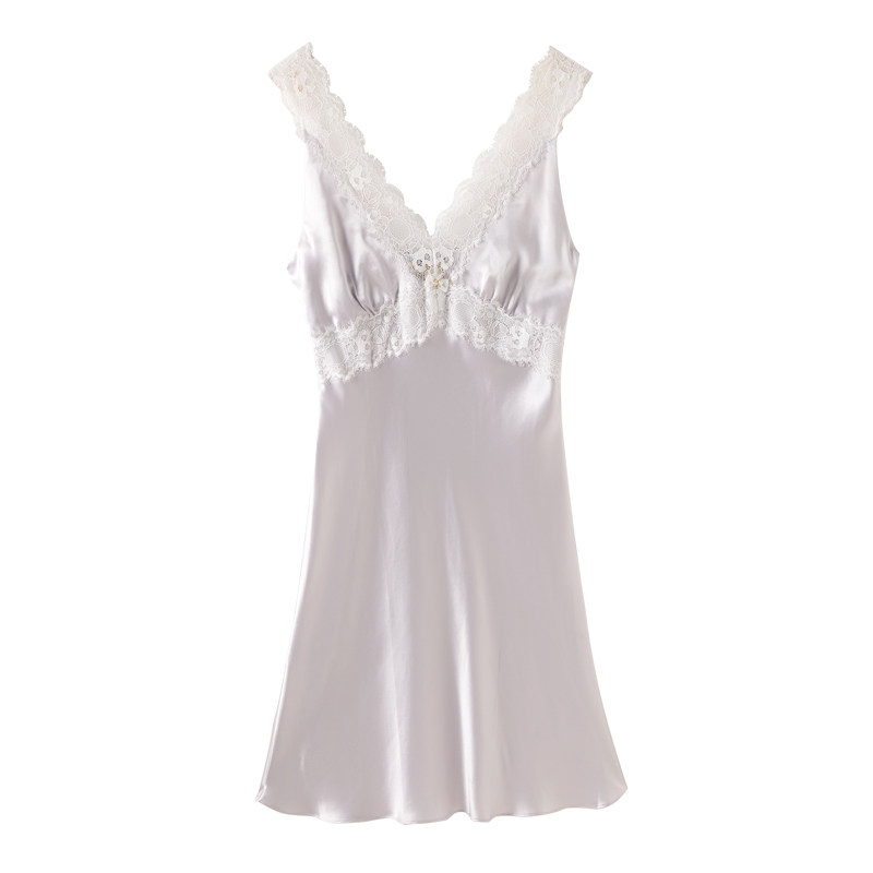 美标2026新品真丝睡裙女夏桑蚕丝性感蕾丝纯欲修身丝绸睡衣家居服