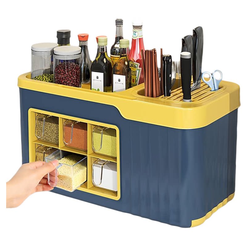 多功能调味品盐罐调料瓶塑料刀架收纳盒置物架调味盒组合套装厨房