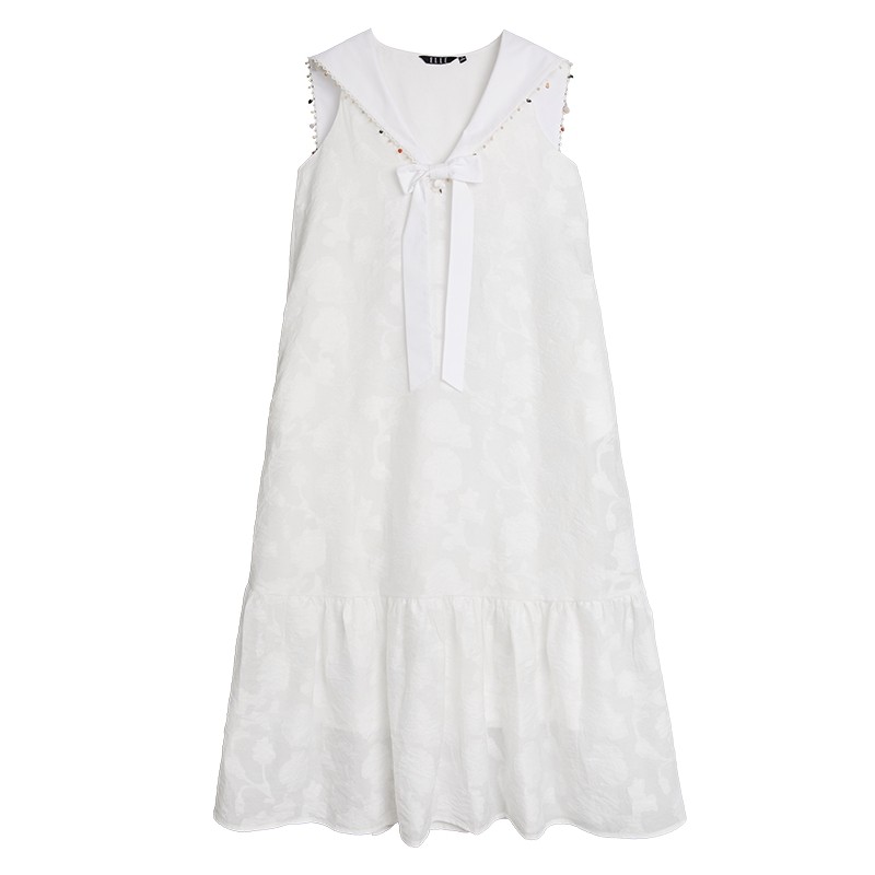 【明星同款】ELLE拾贝少女海军领连衣裙女2025夏季新款减龄小