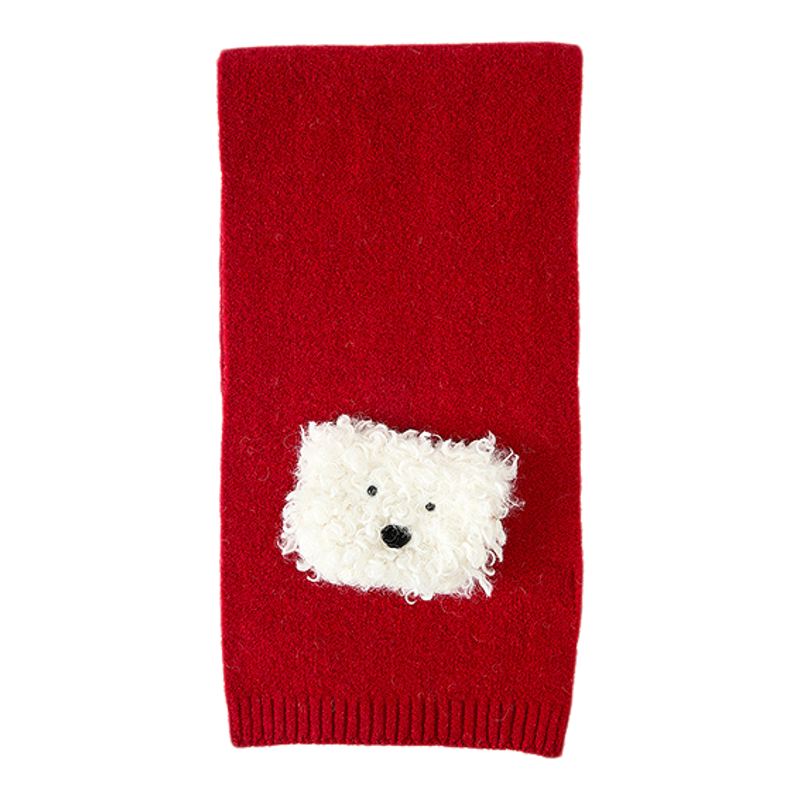 畹町含绵羊毛针织红围巾女秋冬季保暖护颈少女感萌宠小狗公仔围脖
